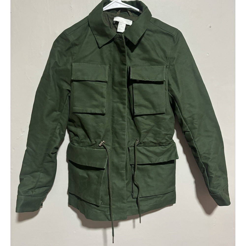 H&M Womens Green Cargo Cotton Jacket Size 2